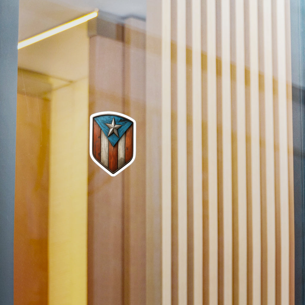 Sticker Mi escudo es mi Bandera Bandera de Puerto Rico en Madera - Jibarillo