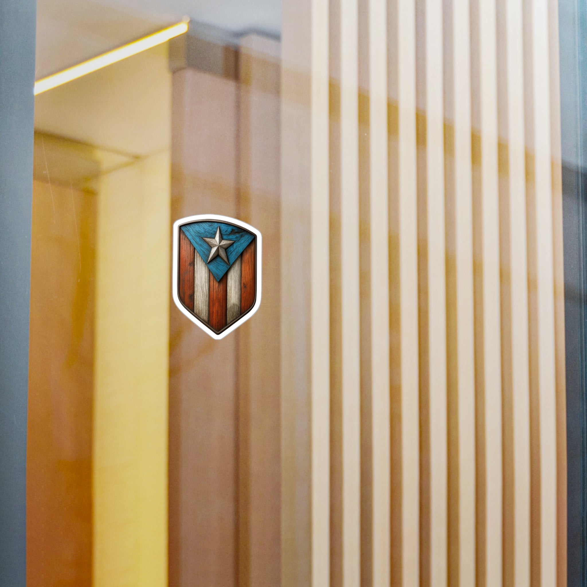 Sticker Mi escudo es mi Bandera Bandera de Puerto Rico en Madera - Jibarillo