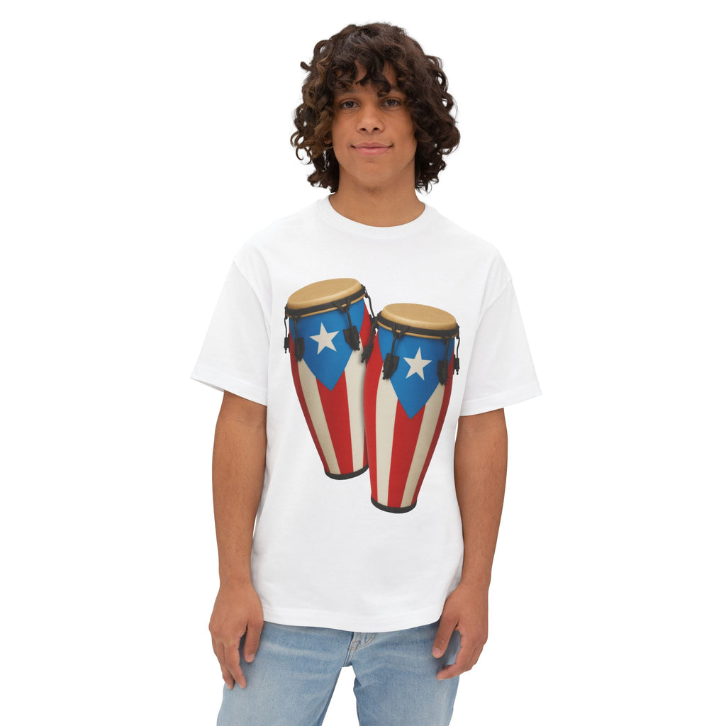 Camiseta Oversized Heavy Weight Premium front print “Batey Boricua” Congas con Bandera de Puerto Rico 🇵🇷