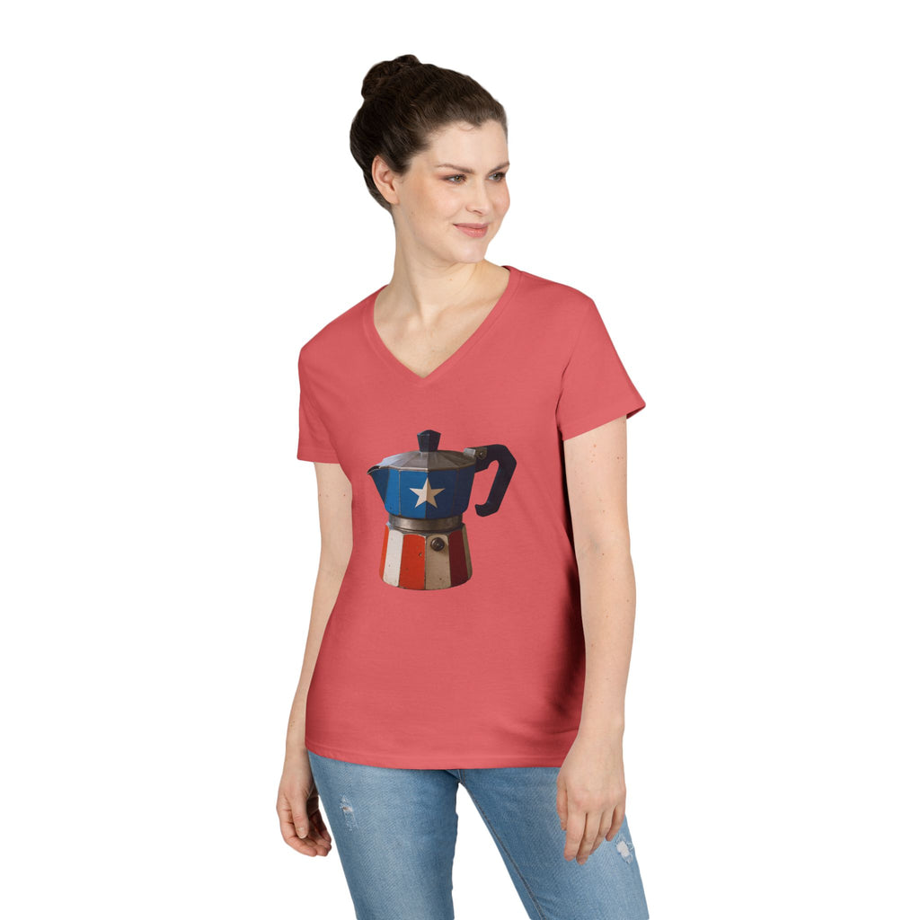 Camiseta V-Neck “Cafetera Boricua” Tradición, Sabor y Orgullo de Puerto Rico ☕🇵🇷