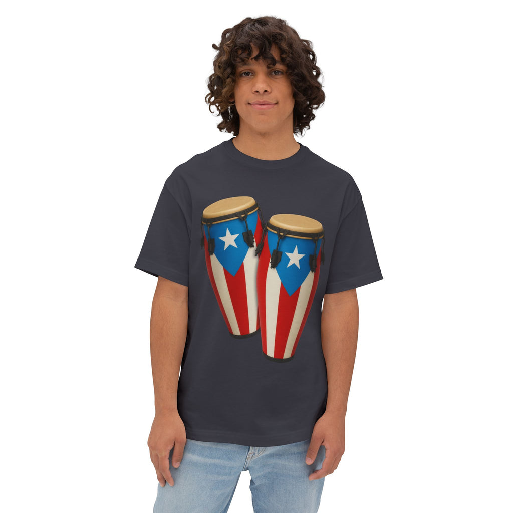 Camiseta Oversized Heavy Weight Premium front print “Batey Boricua” Congas con Bandera de Puerto Rico 🇵🇷