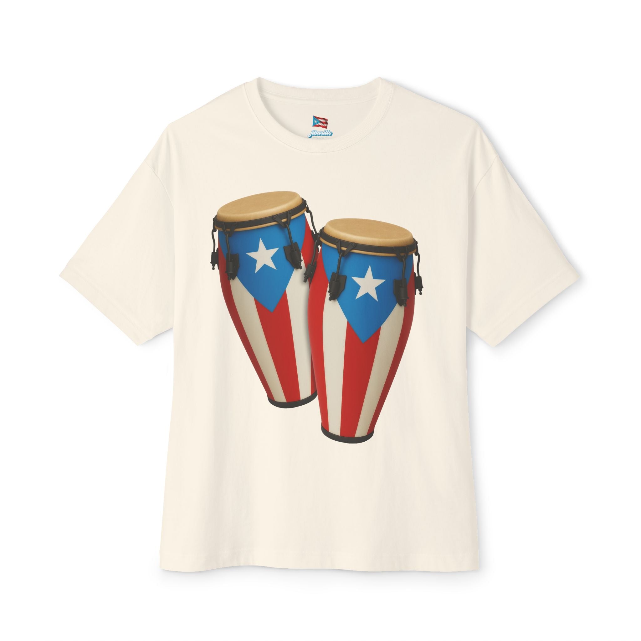 Camiseta Oversized Heavy Weight Premium front print “Batey Boricua” Congas con Bandera de Puerto Rico 🇵🇷