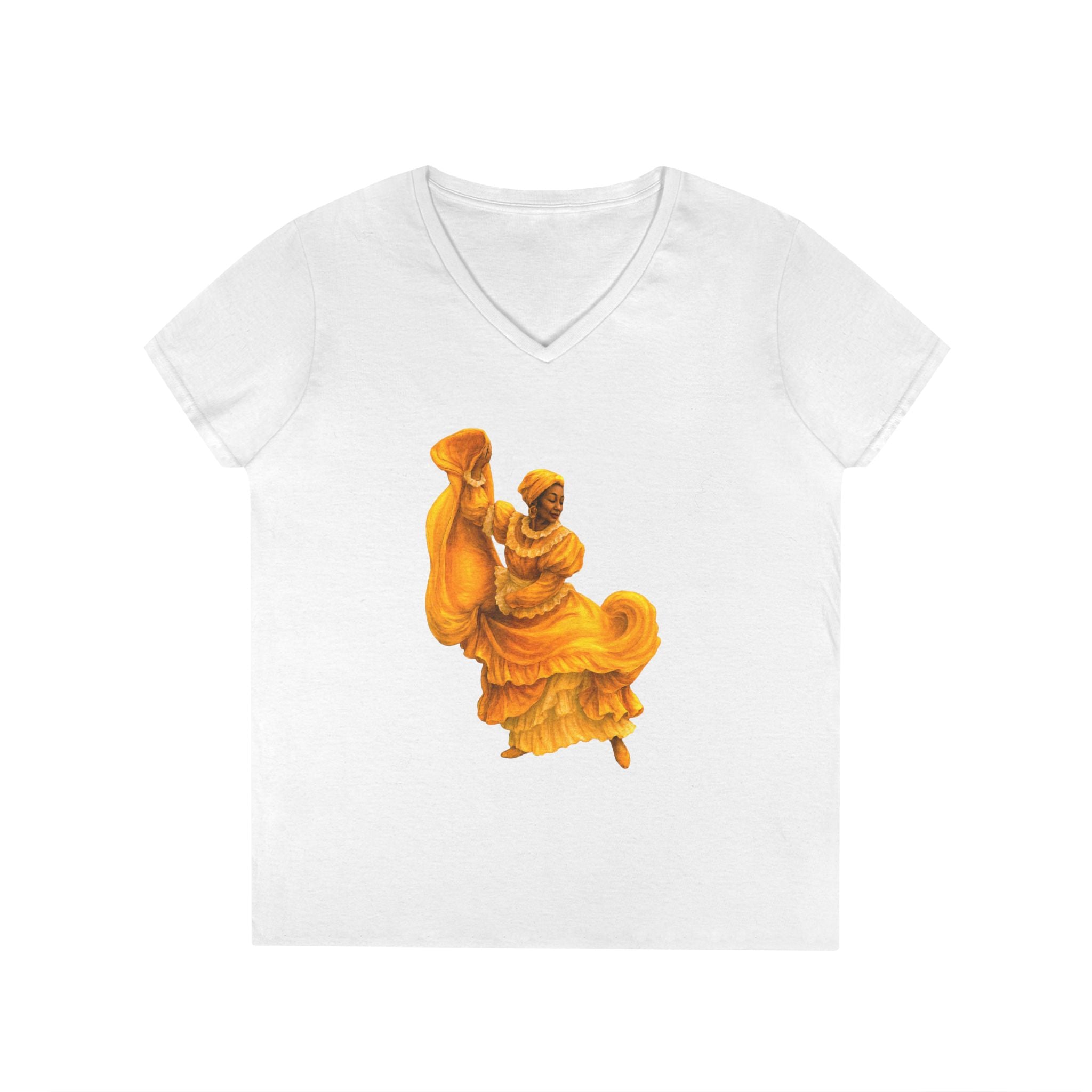 Camiseta V-Neck “Bailadora de Bomba” Ritmo, Cultura y Orgullo Boricua 🇵🇷