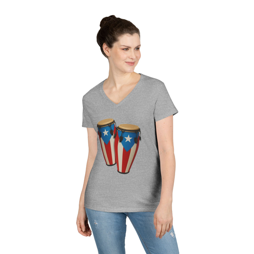 Camiseta V-Neck “Congas Boricuas” Ritmo, Cultura y Orgullo de Puerto Rico 🪘🇵🇷