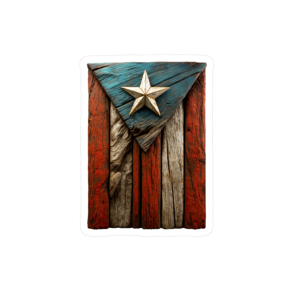 Sticker Bandera de Puerto Rico en Madera | Stickers Boricuas - Jibarillo