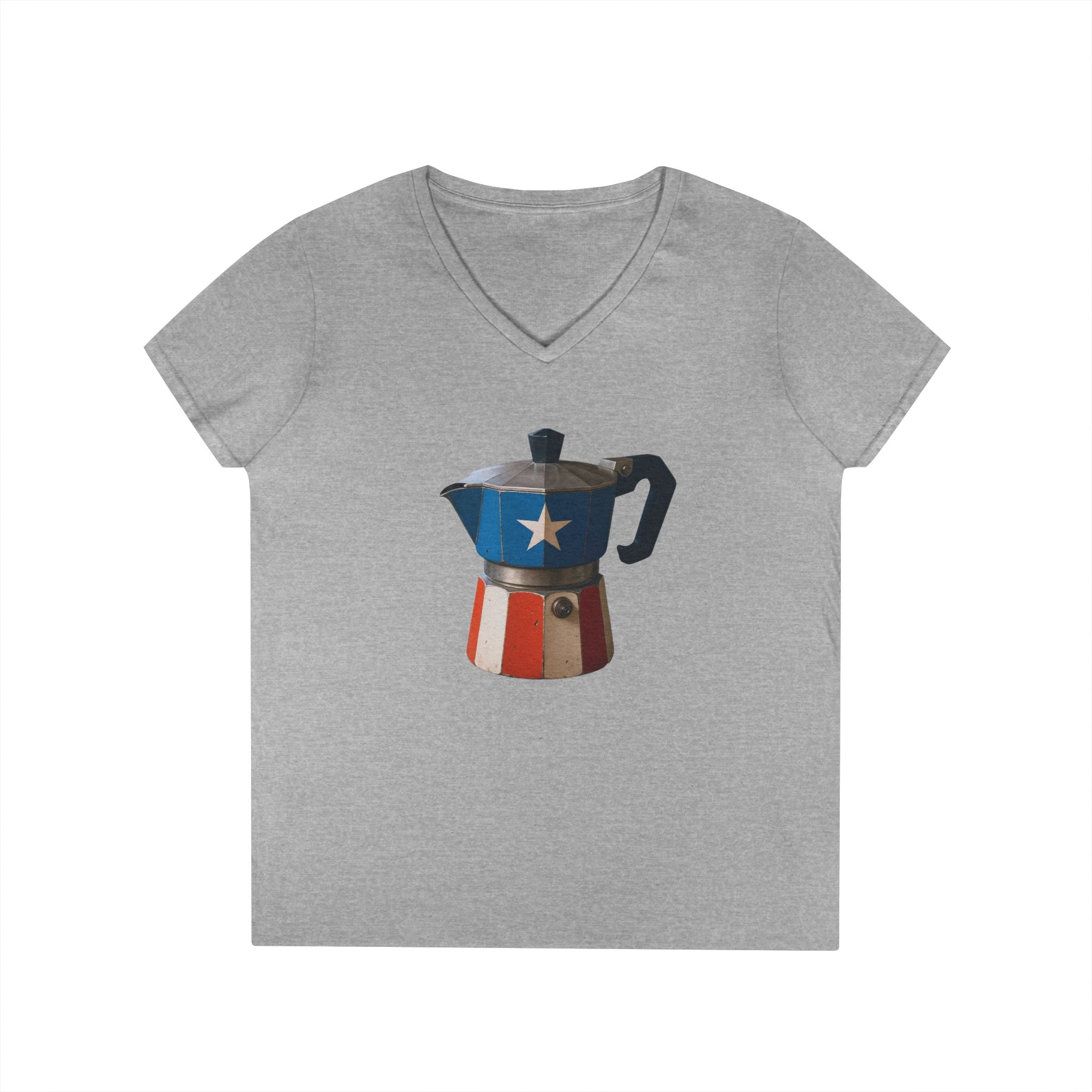 Camiseta V-Neck “Cafetera Boricua” Tradición, Sabor y Orgullo de Puerto Rico ☕🇵🇷