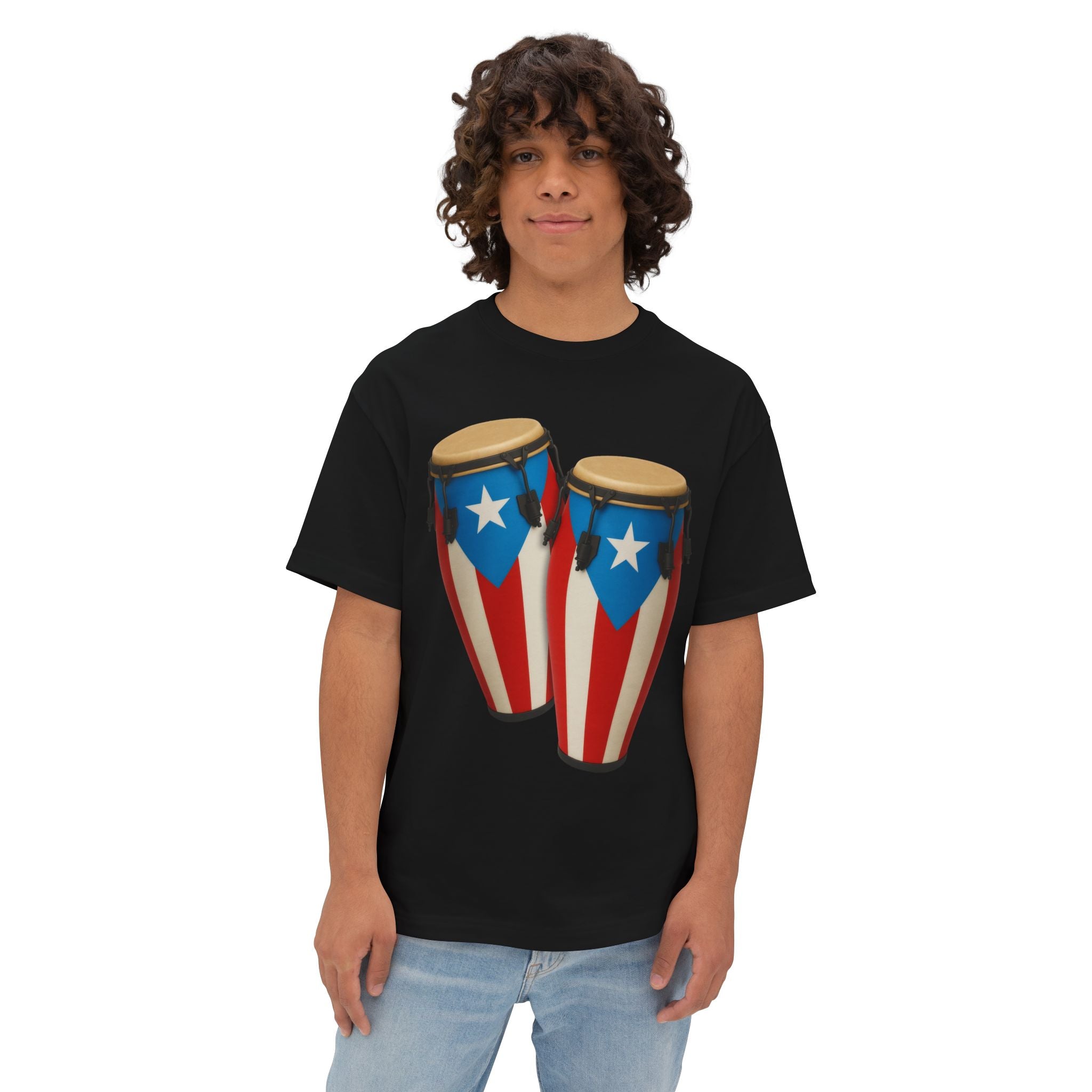Camiseta Oversized Heavy Weight Premium front print “Batey Boricua” Congas con Bandera de Puerto Rico 🇵🇷