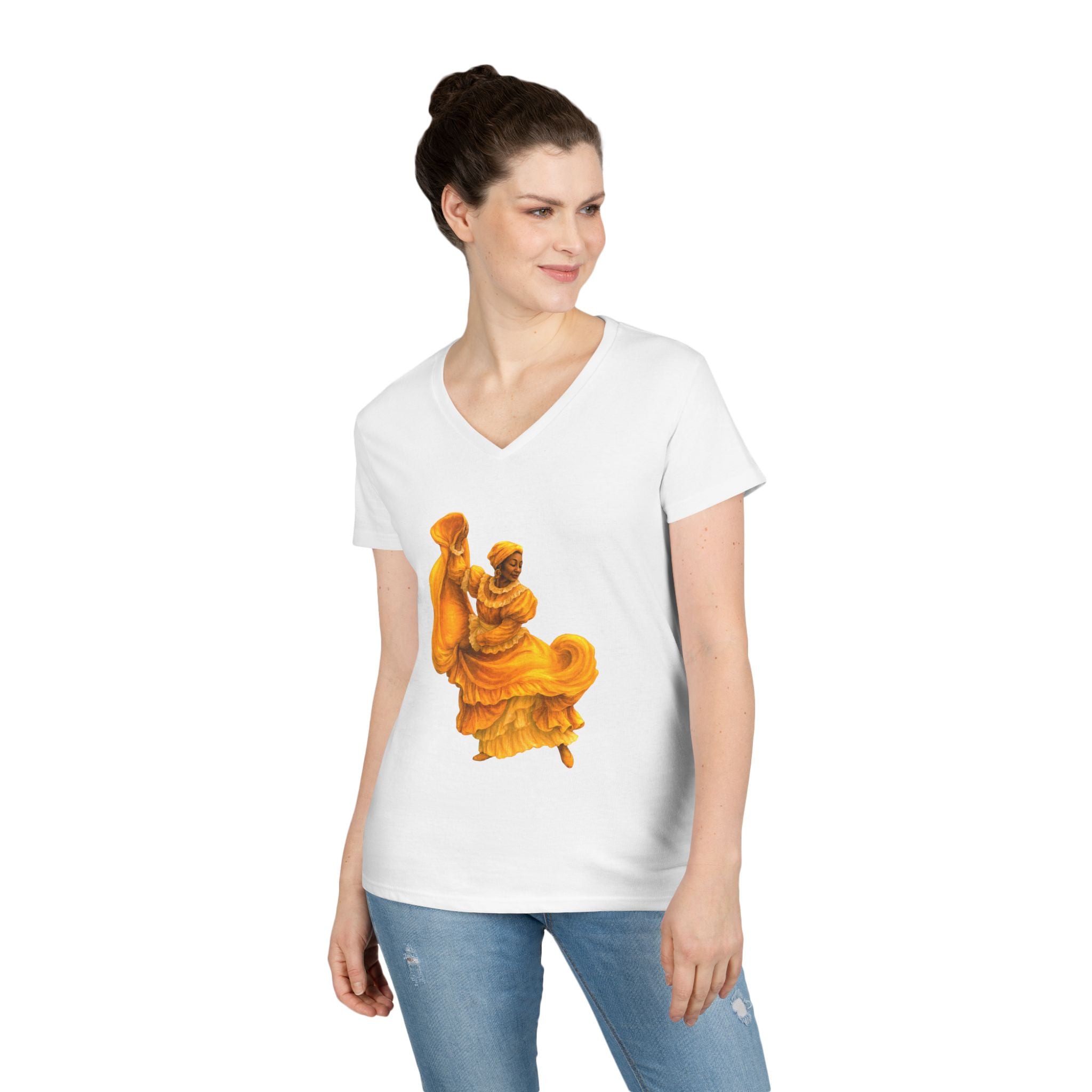 Camiseta V-Neck “Bailadora de Bomba” Ritmo, Cultura y Orgullo Boricua 🇵🇷