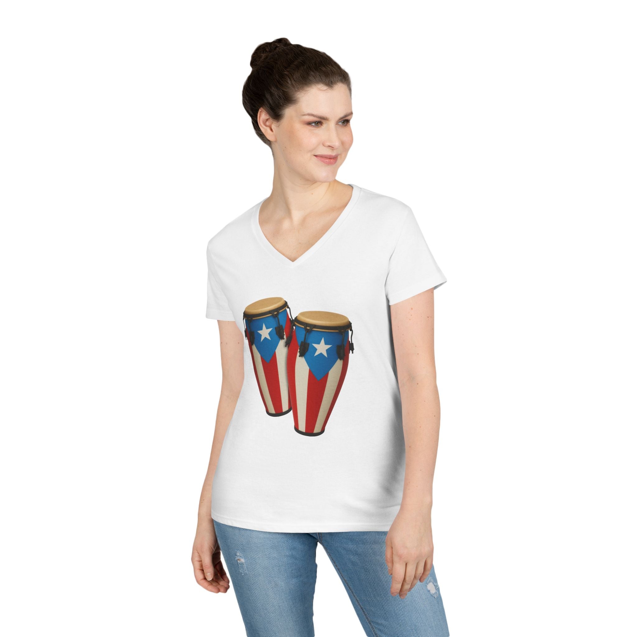 Camiseta V-Neck “Congas Boricuas” Ritmo, Cultura y Orgullo de Puerto Rico 🪘🇵🇷