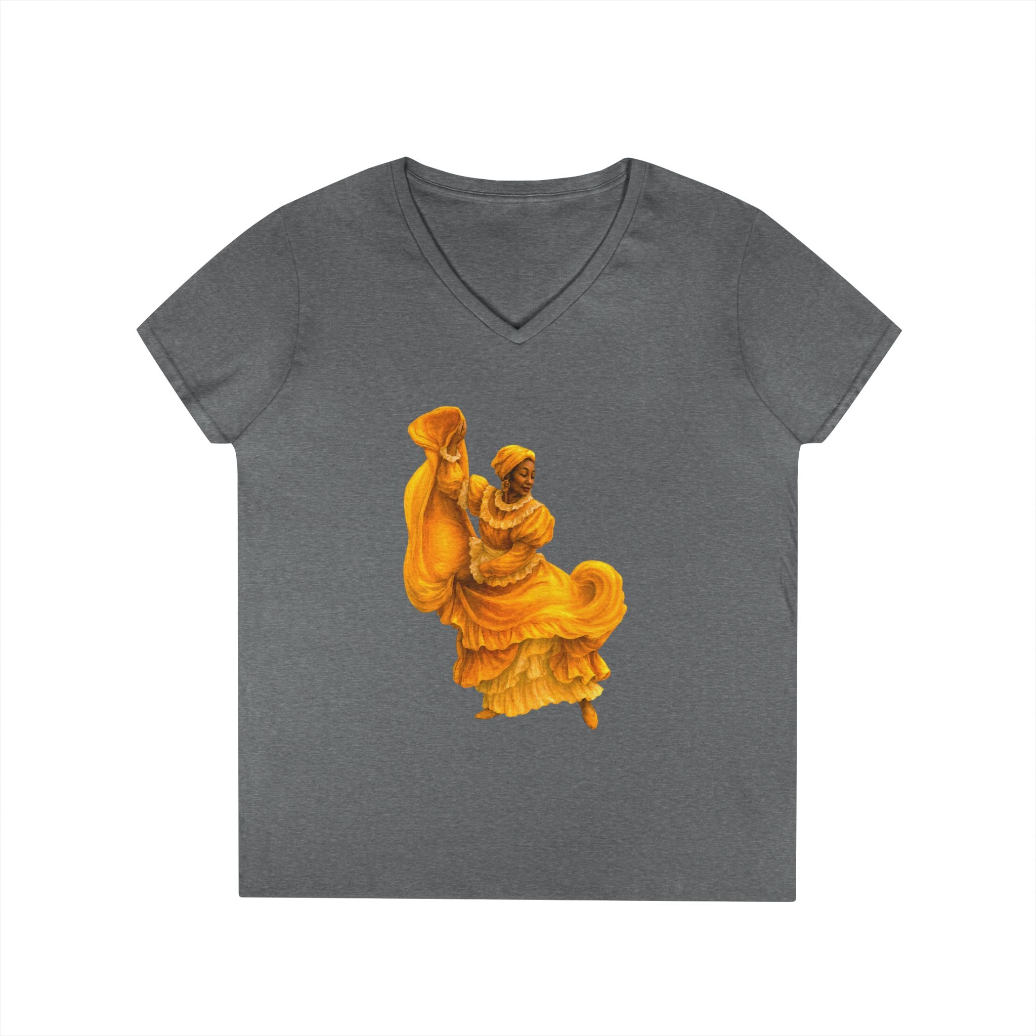 Camiseta V-Neck “Bailadora de Bomba” Ritmo, Cultura y Orgullo Boricua 🇵🇷
