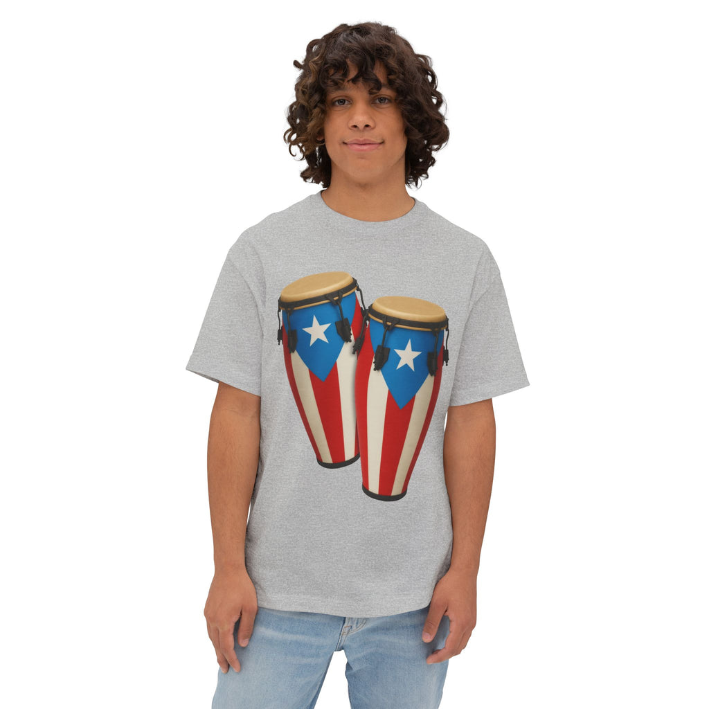 Camiseta Oversized Heavy Weight Premium front print “Batey Boricua” Congas con Bandera de Puerto Rico 🇵🇷