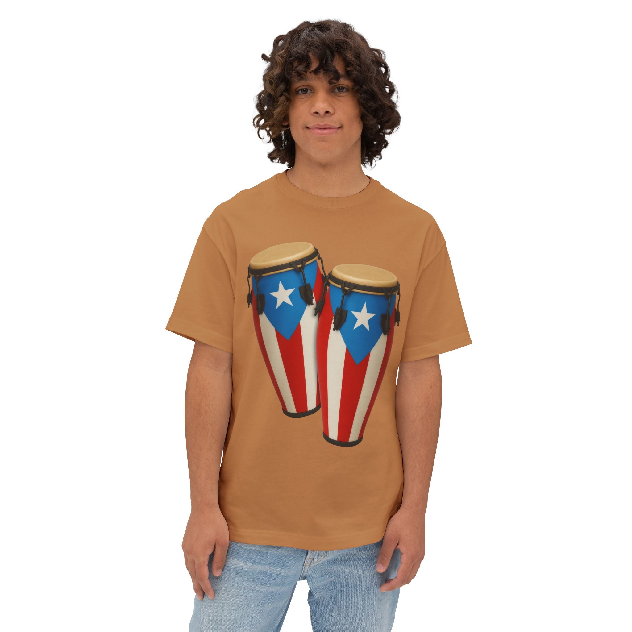 Camiseta Oversized Heavy Weight Premium front print “Batey Boricua” Congas con Bandera de Puerto Rico 🇵🇷