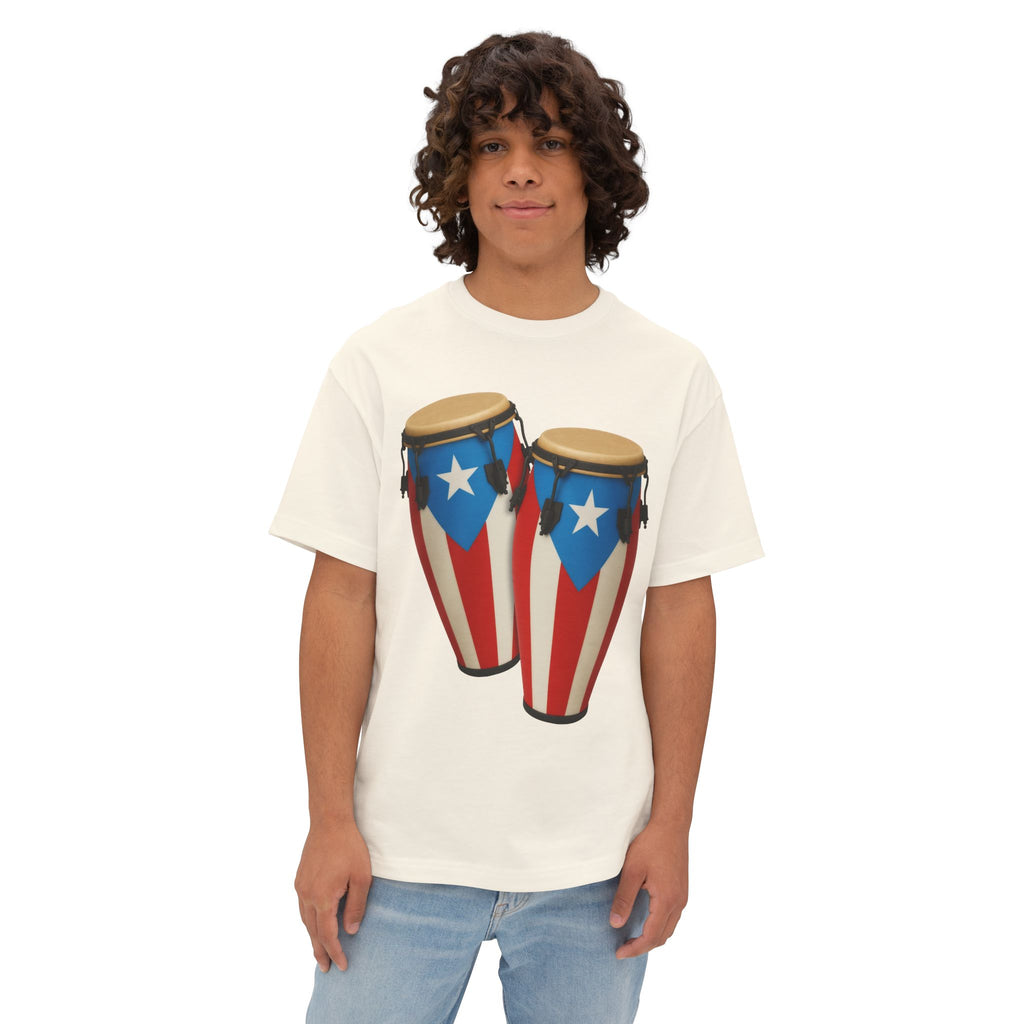 Camiseta Oversized Heavy Weight Premium front print “Batey Boricua” Congas con Bandera de Puerto Rico 🇵🇷