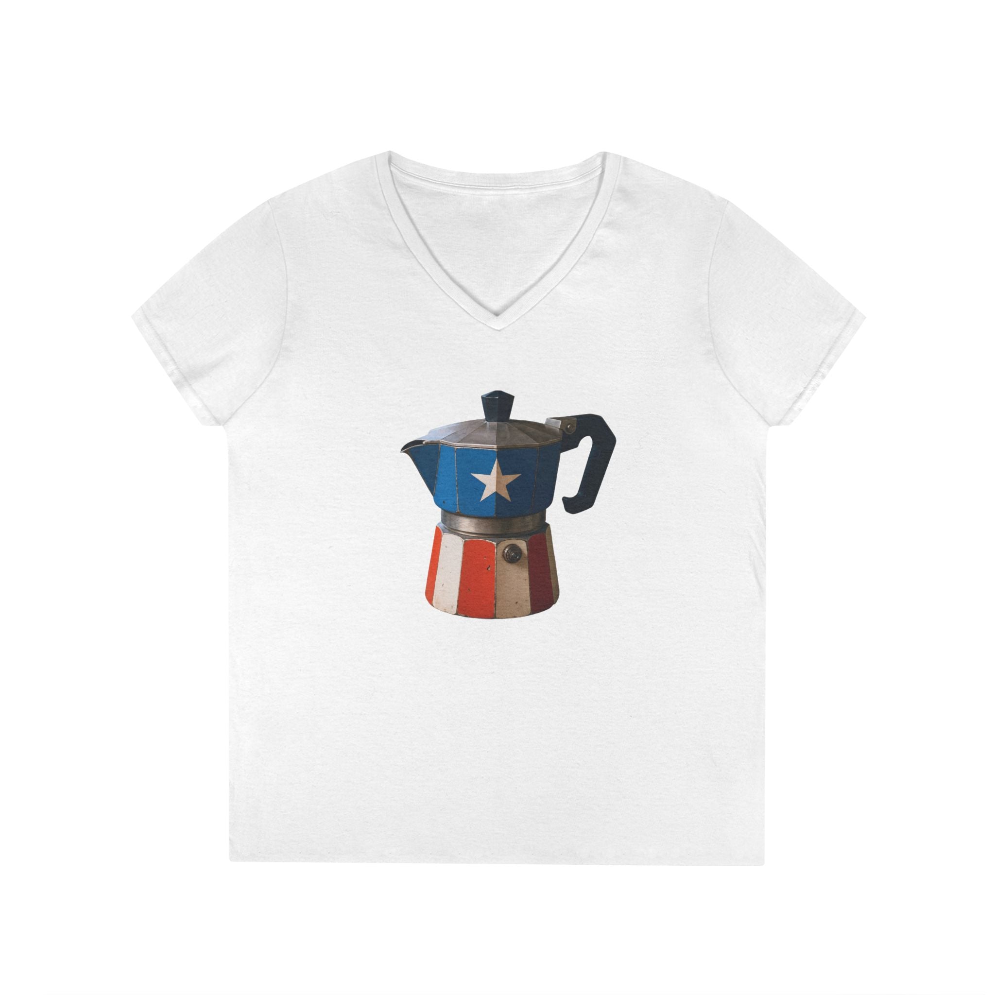 Camiseta V-Neck “Cafetera Boricua” Tradición, Sabor y Orgullo de Puerto Rico ☕🇵🇷